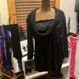 Black Cowl neck or off shoulder 3/4 sleeve Top, built in Lace